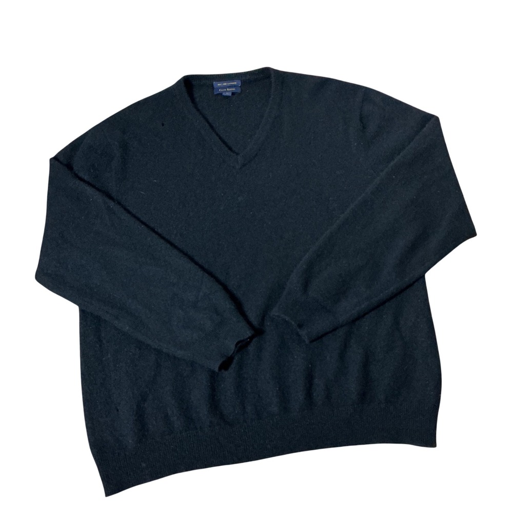 Club Room Cashmere V-Neck Sweater Mens L Black Soft Knit Classic Essential FLAW